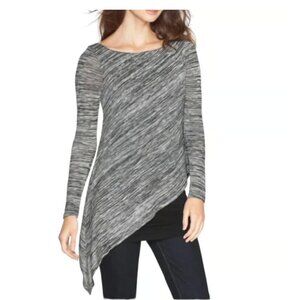 WHBM Asymmetrical Gray Marled Black Long Sleeve Spandex Blend Tunic Top  M